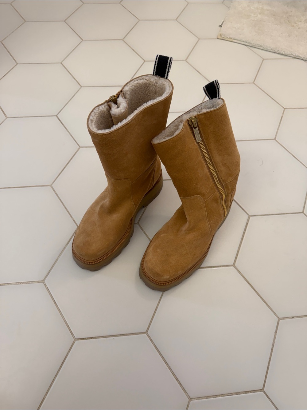 Jimmy Choo Tan Suede Shearling-Lined Winter Boots